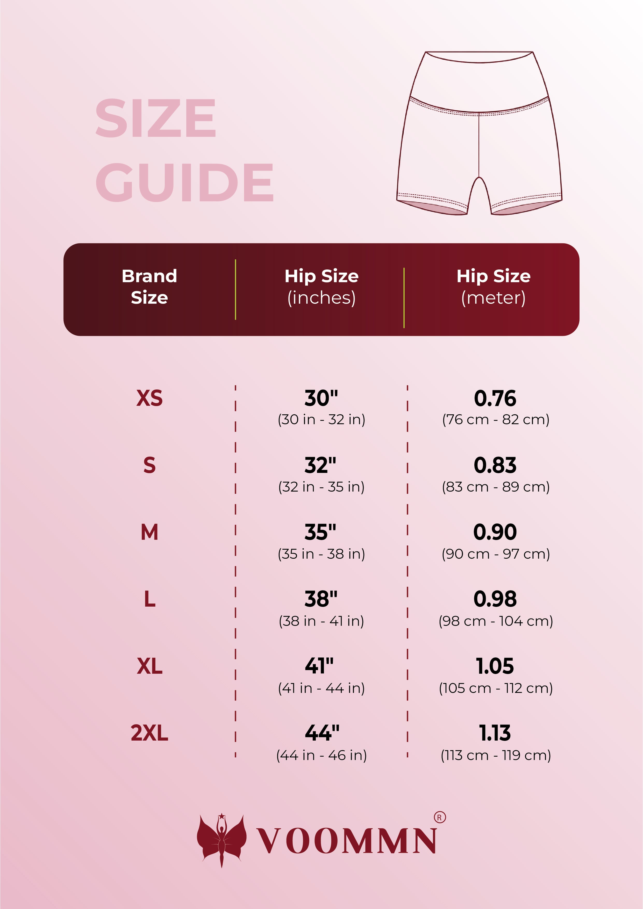 Cycling Shorts Size Chart