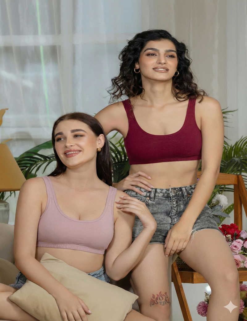 EasyFit Bra – Pack of 2 (Powder Rose + Maroon) - additional image