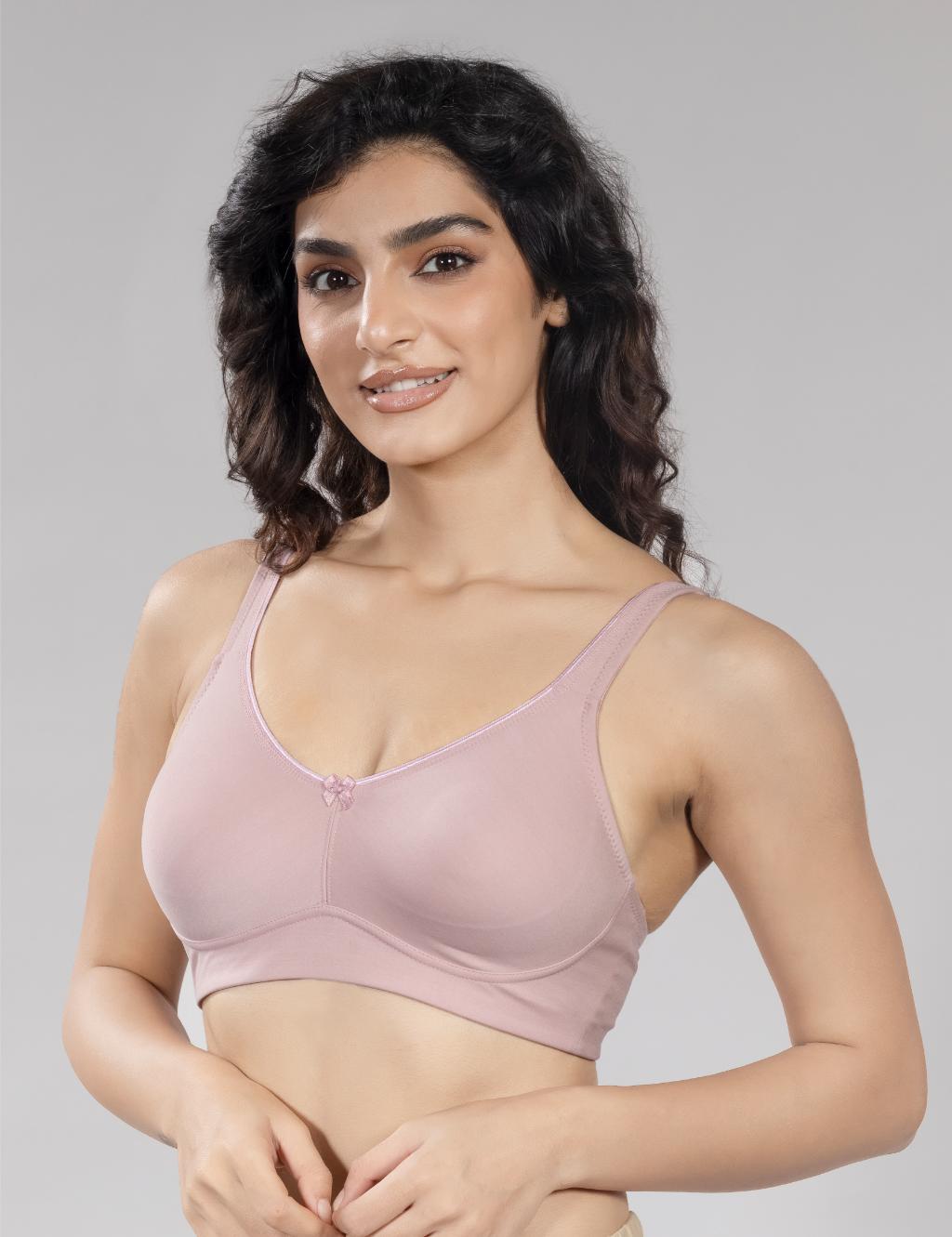 Image of Rose gold full coverage wireless minimizer bra adjustable straps