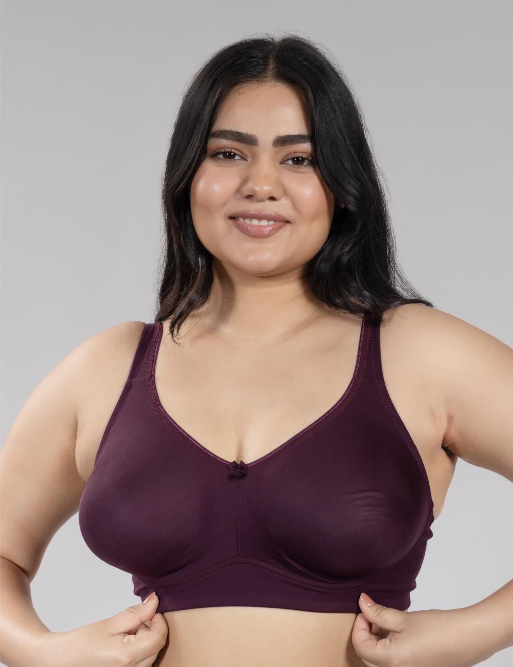 Image of Wine color SleekForm Minimizer Bra heavy bust support front view